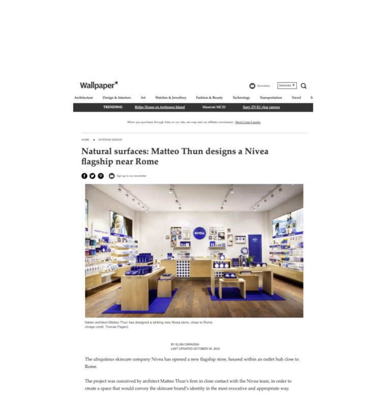 Wallpaper*: article on the Nivea flagship near Rome by Matteo Thun