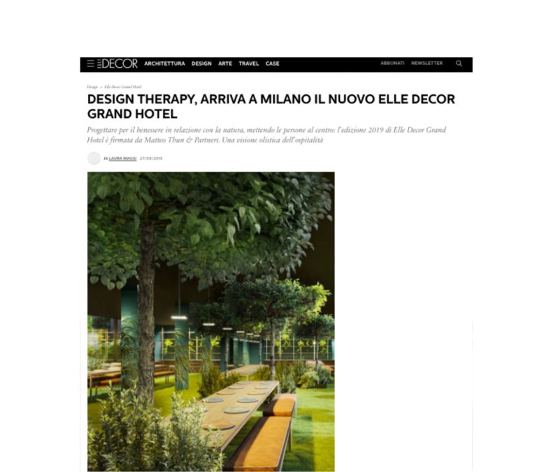 Elledecor.com: article on Design Therapy, the new Elle Decor Grand Hotel in Milan