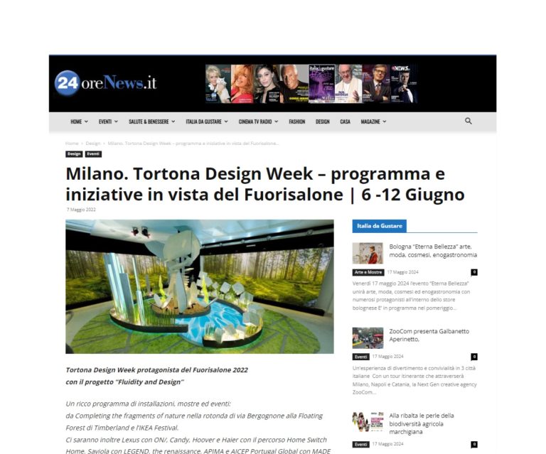 24 Ore News: article on the Tortona Design Week programme