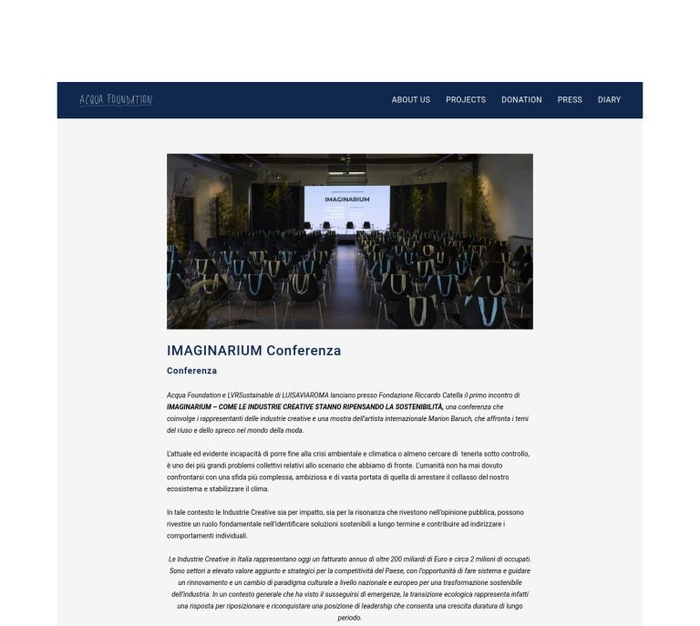 Aqua Foundation: web page on the Imaginarium conference