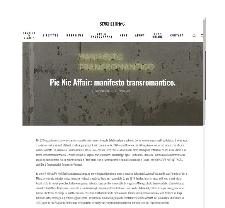 Spaghettimag: article 'Pic Nic Affair: manifesto transromantico'