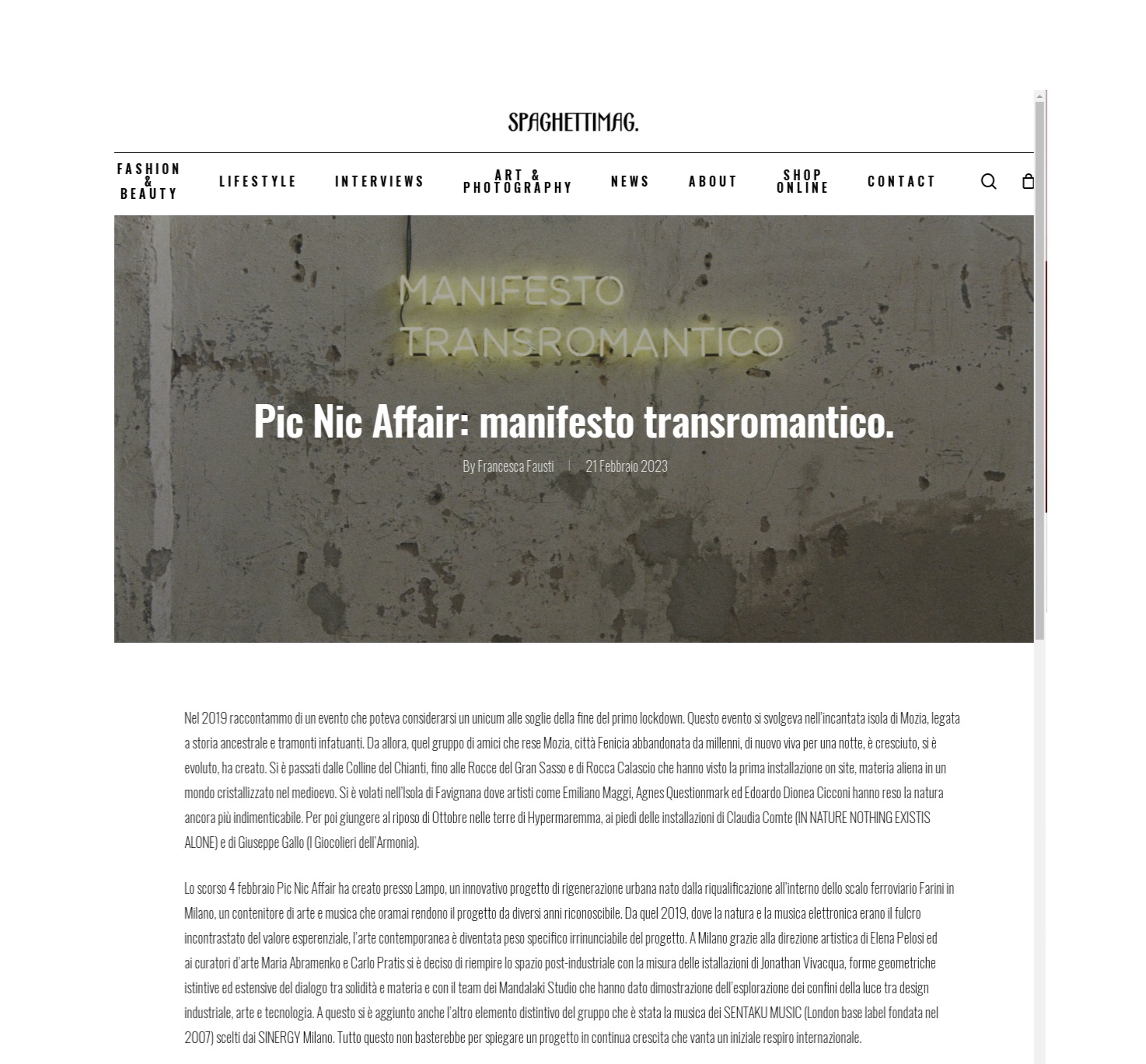Spaghettimag: article 'Pic Nic Affair: manifesto transromantico'