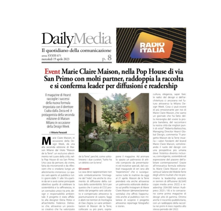 Daily Media: article on the Marie Claire Maison pop-up house in via San Primo