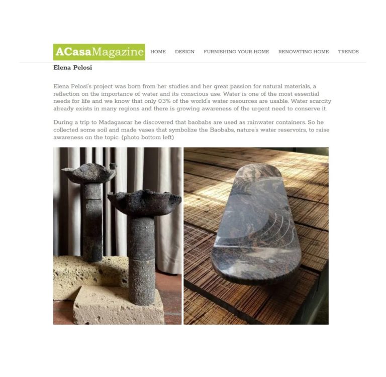 ACasa Magazine: article on Elena Pelosi with ceramic and glass objects