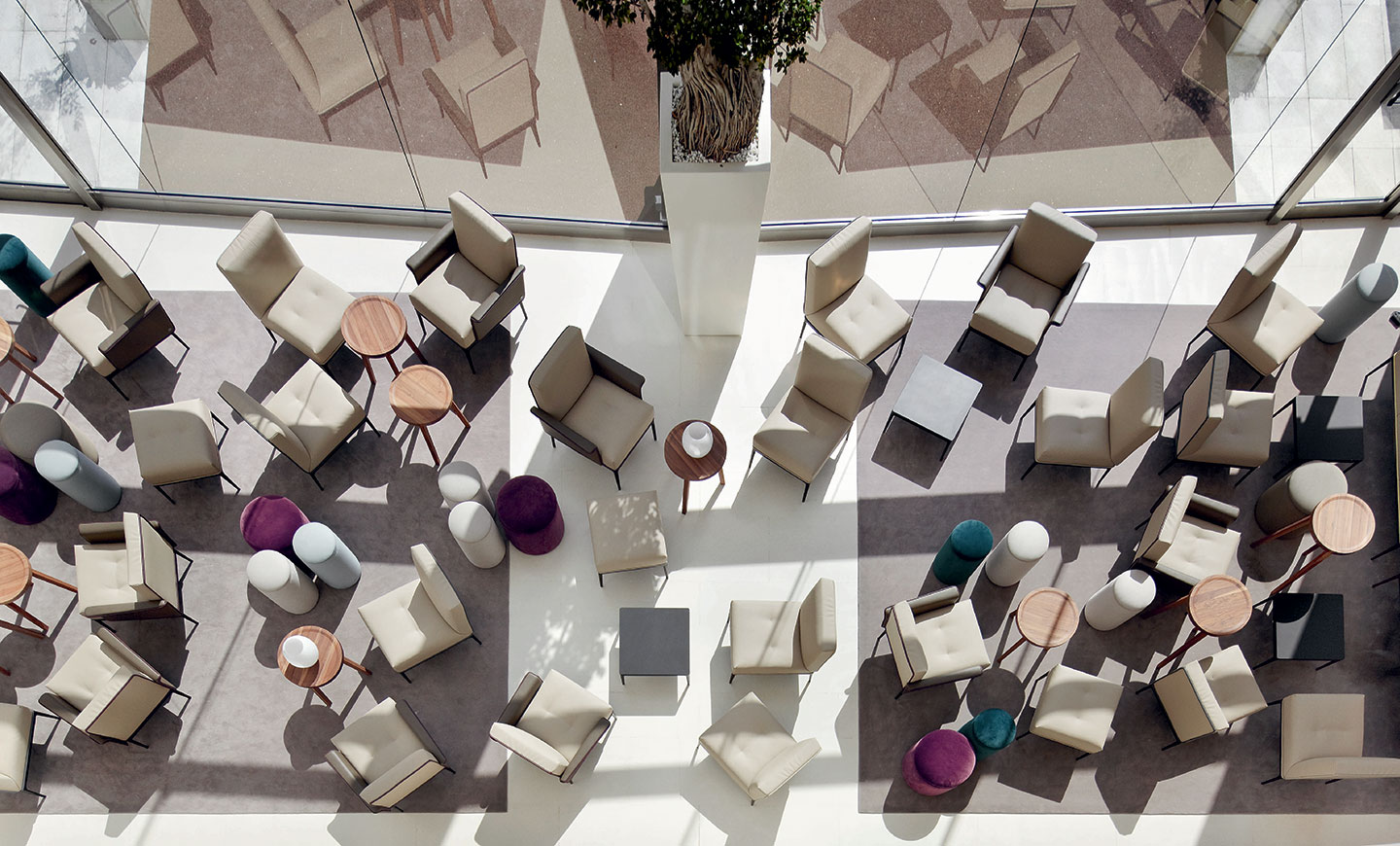 The Index Book, Matteo Thun monograph: aerial view of a café terrace with tables and chairs