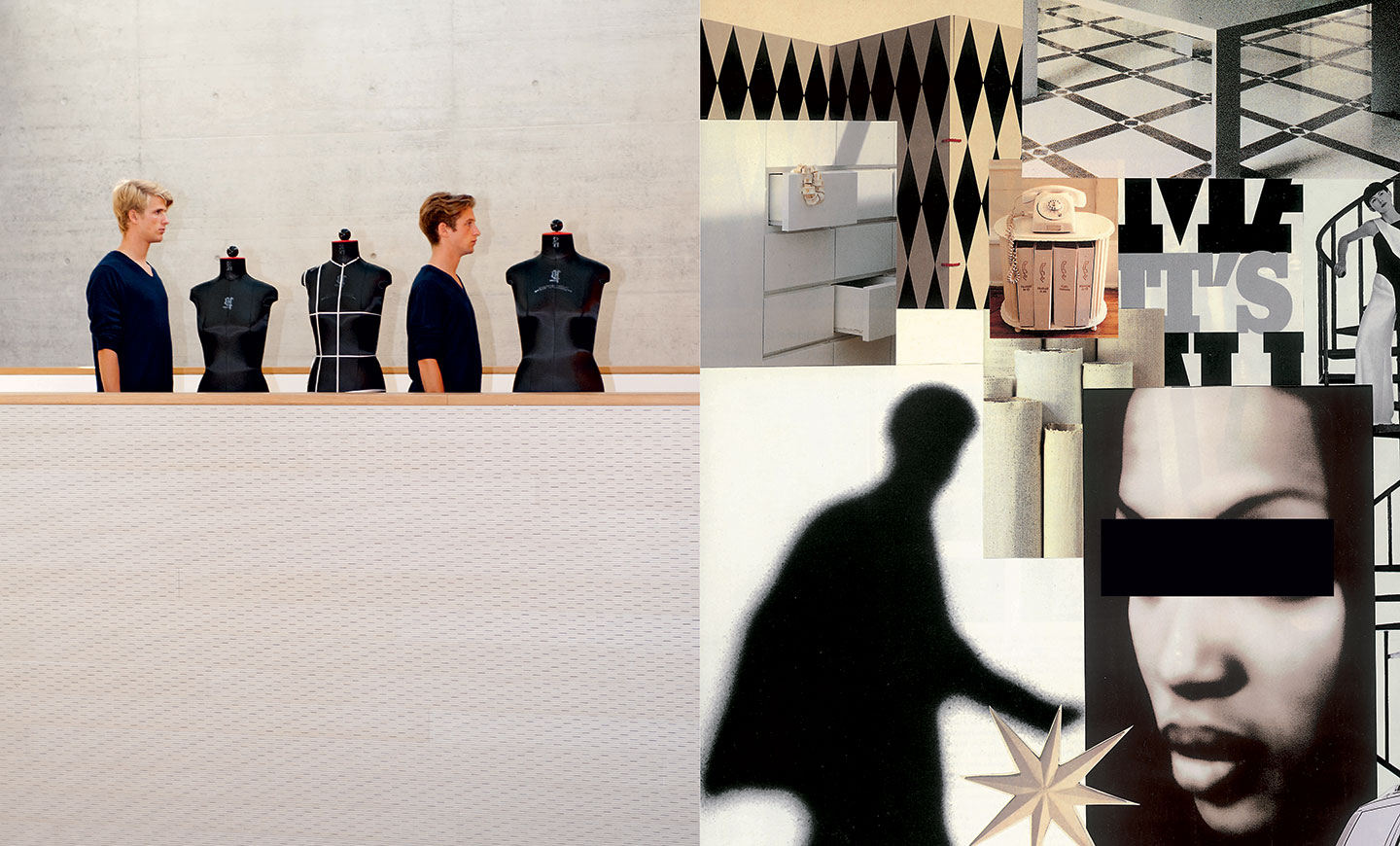 The Index Book, Matteo Thun monograph: collage of tailor's dummies, silhouettes and portraits