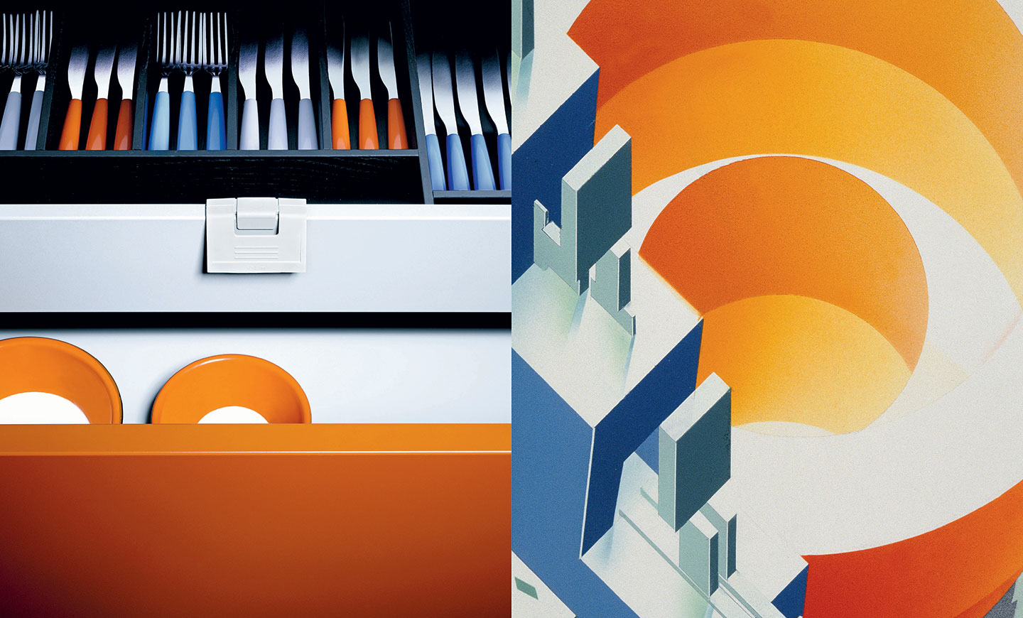 The Index Book, Matteo Thun monograph: cutlery drawer and a curved architectural model