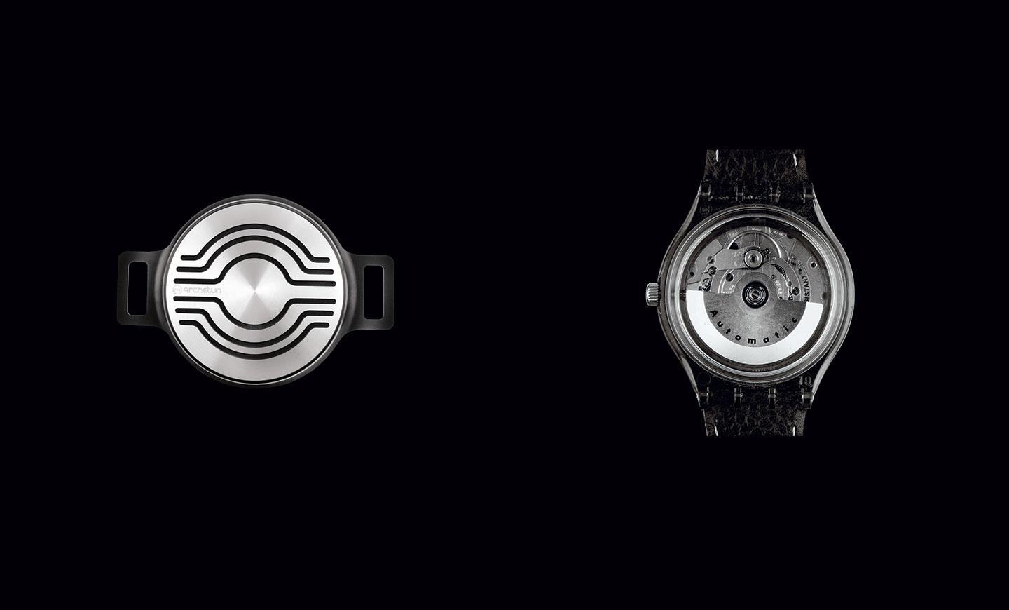 The Index Book, Matteo Thun monograph: front and back of a wristwatch on black