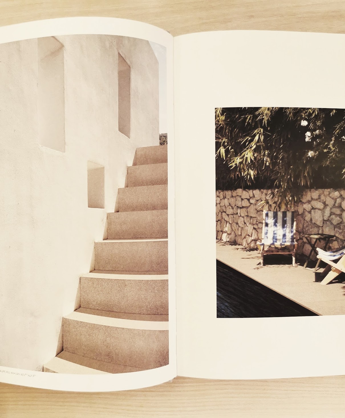 Sensi Collection by Florim: catalogue spread with a white stone staircase and a garden