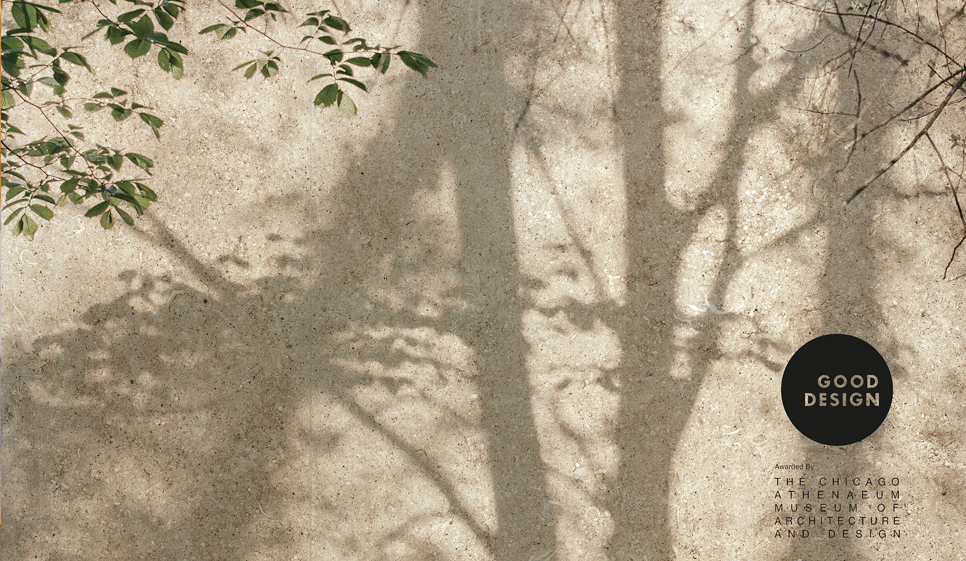 Sensi Collection by Florim: tree shadows on the surface with the Good Design award mark