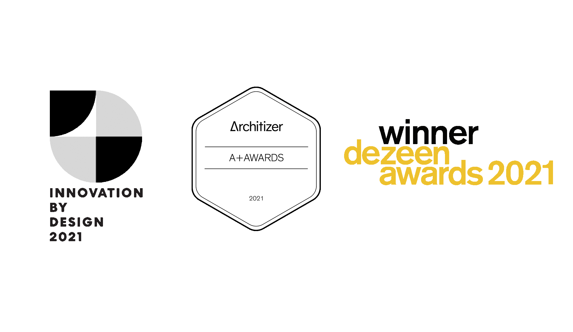 Waldkliniken Eisenberg: Innovation by Design 2021, Architizer A+Awards and Dezeen Awards 2021 logos