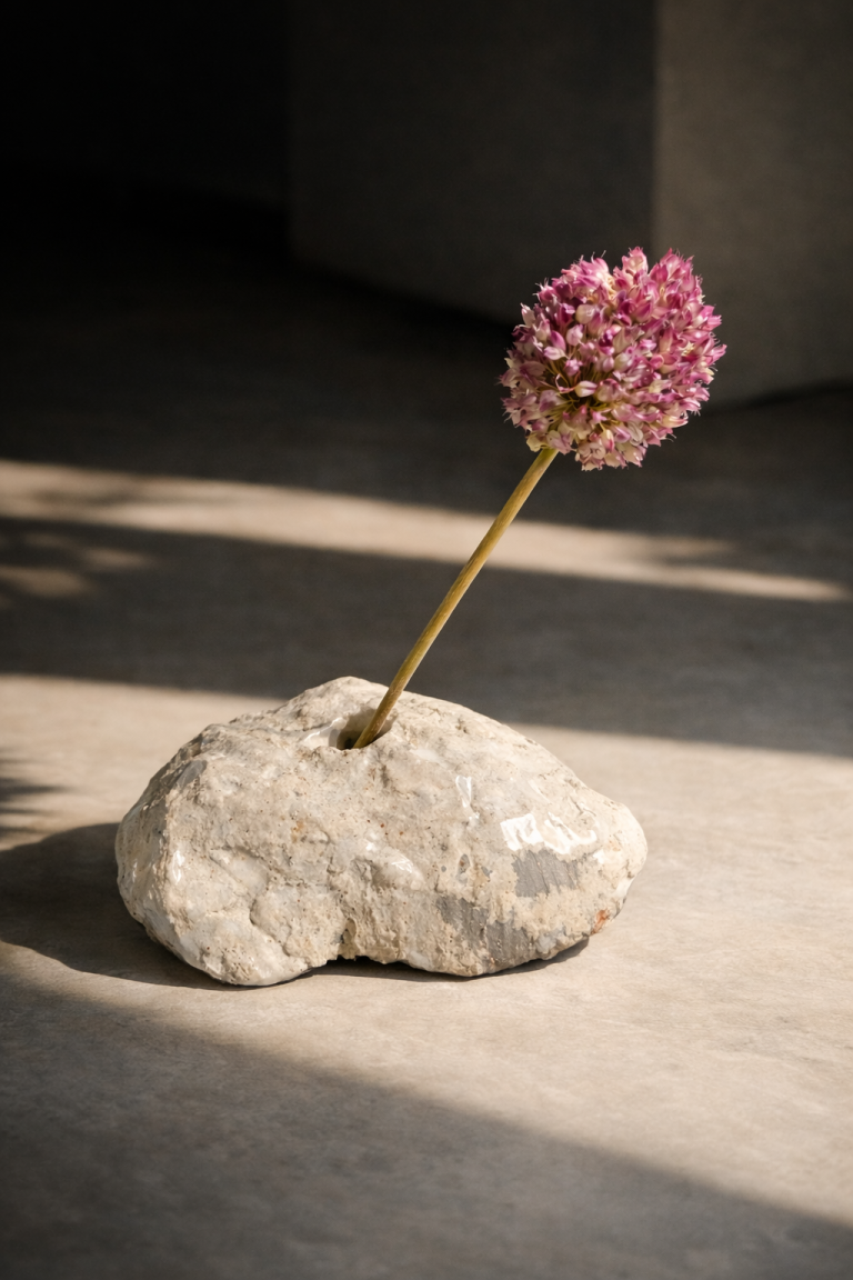 Wildflower Superbloom: allium flower in a pale ceramic stone