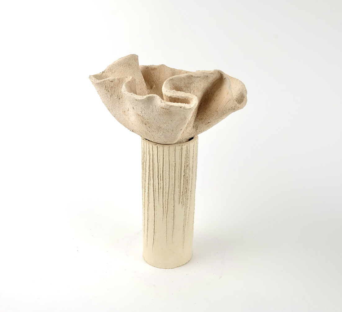 C2 Contemporary Studio Ceramic: small wavy bowl on a ribbed column