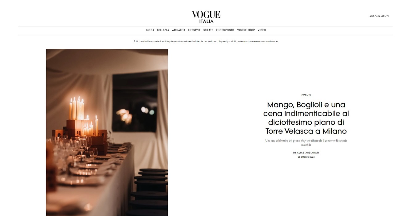 Vogue Italia: Mango, Boglioli and an unforgettable dinner, table setting article