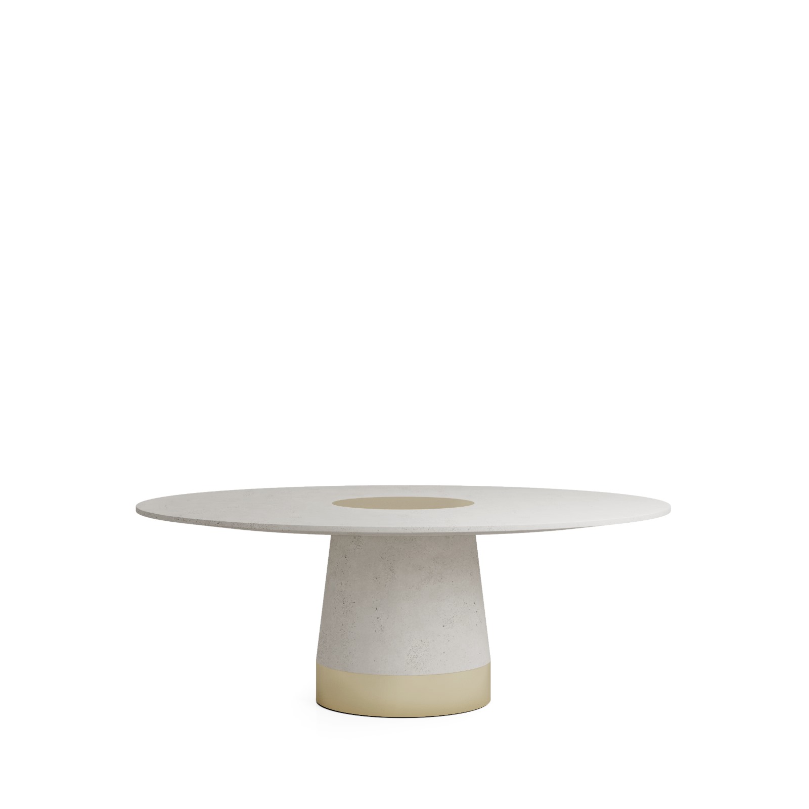 Round pedestal table-sculpture in white cocciopesto, made for Casa Charleston in Mondello, Palermo.