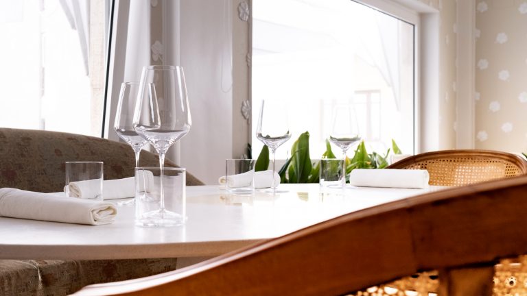 Fancy Magazine: cocciopesto table sculpture set for dinner at Casa Charleston restaurant