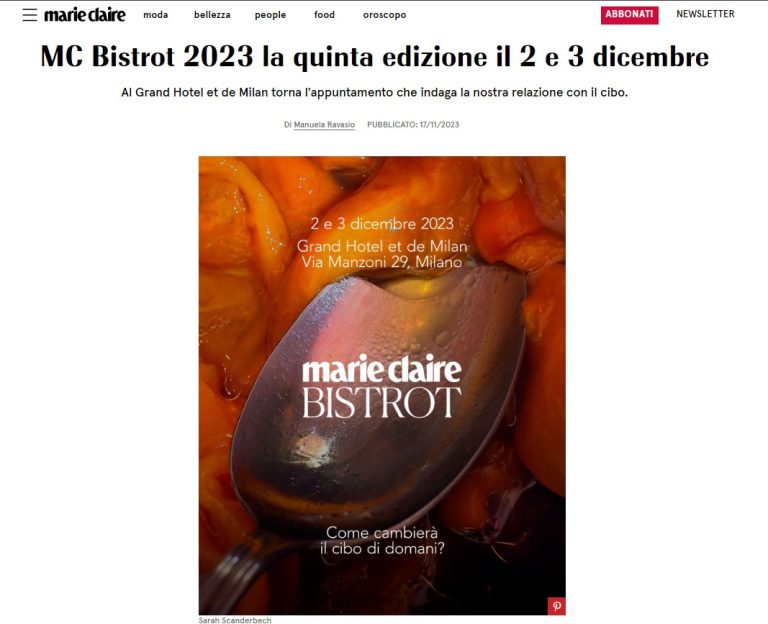 Marie Claire: MC Bistrot 2023 fifth edition announcement and invitation