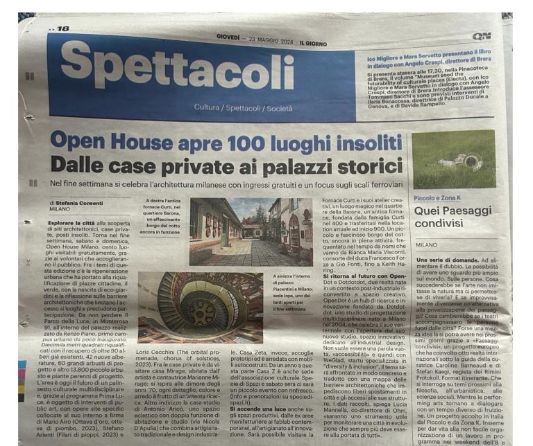 Il Giorno: Open House opens 100 unusual places, newspaper page