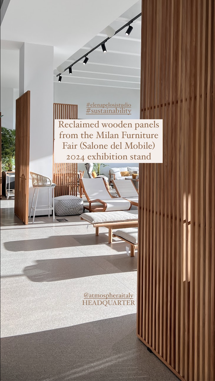 Atmosphera headquarters: reclaimed wooden panels from the Salone del Mobile 2024 stand