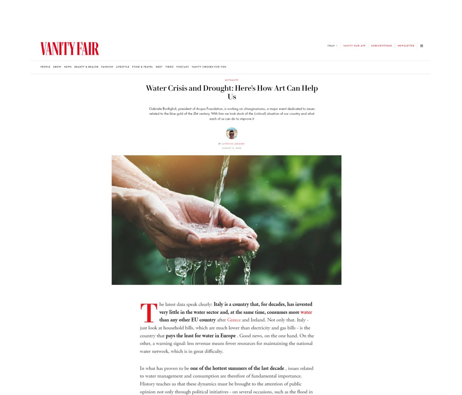 Vanity Fair: water crisis and drought, how art can help us