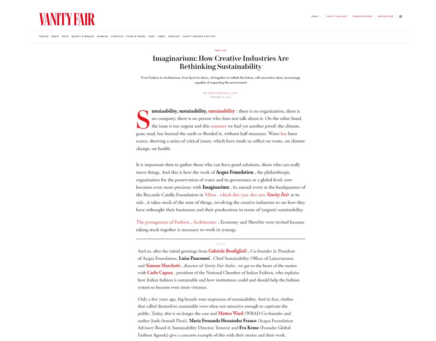 Vanity Fair: Imaginarium, how creative industries are rethinking sustainability