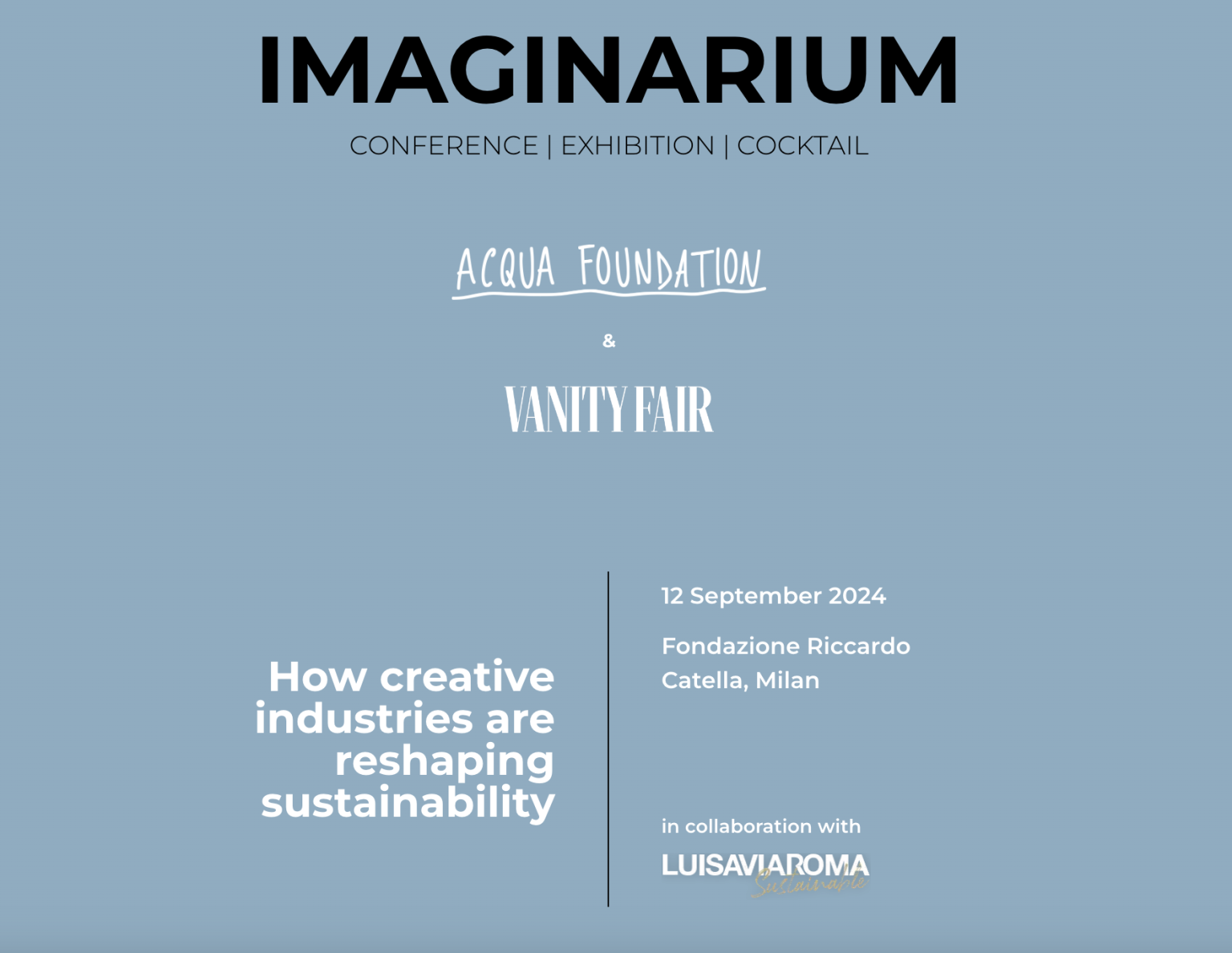 Invitation to Imaginarium 2024 by Acqua Foundation and Vanity Fair: How creative industries are reshaping sustainability.
