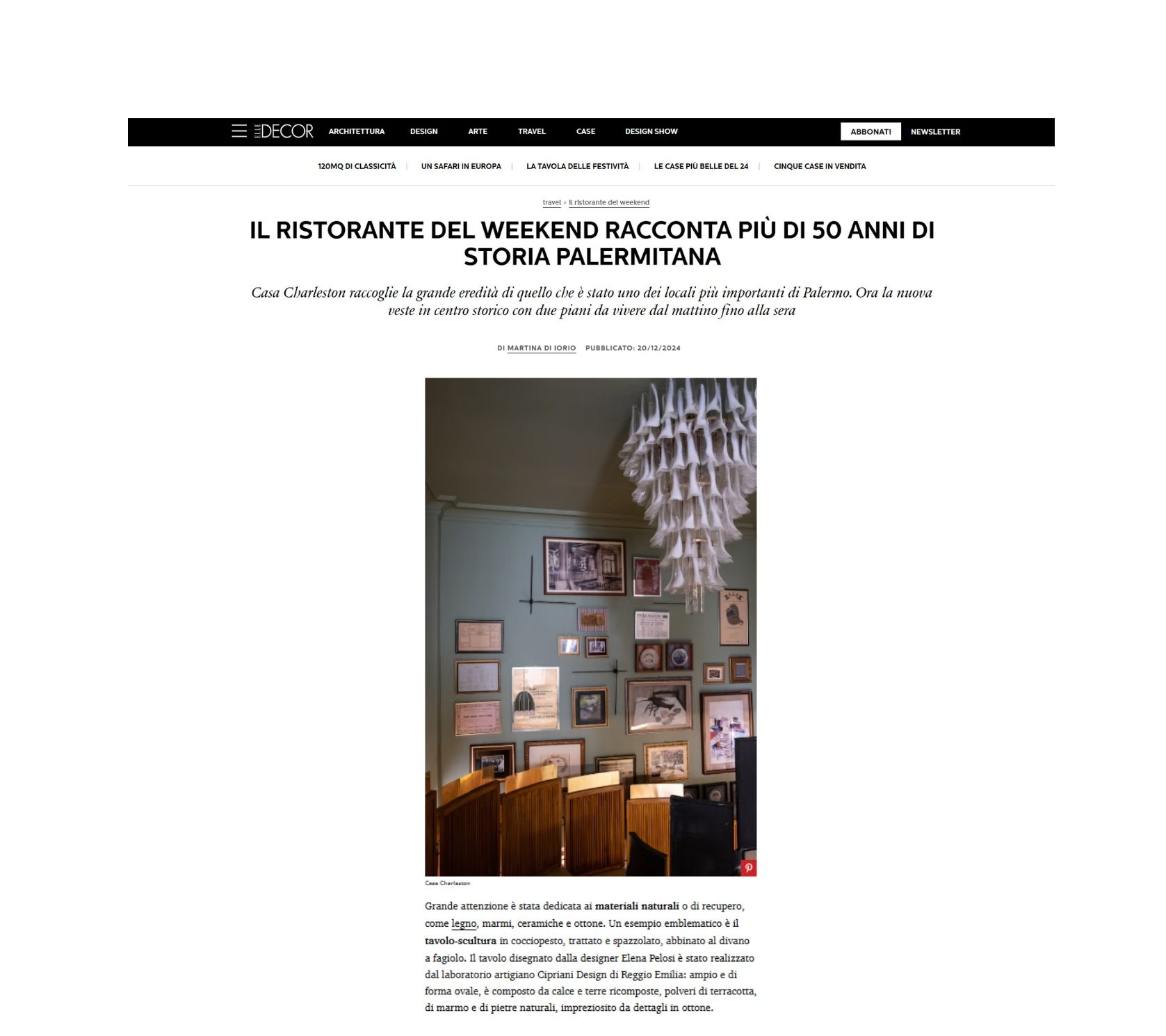 Elle Decor: weekend restaurant in Palermo with cocciopesto interiors
