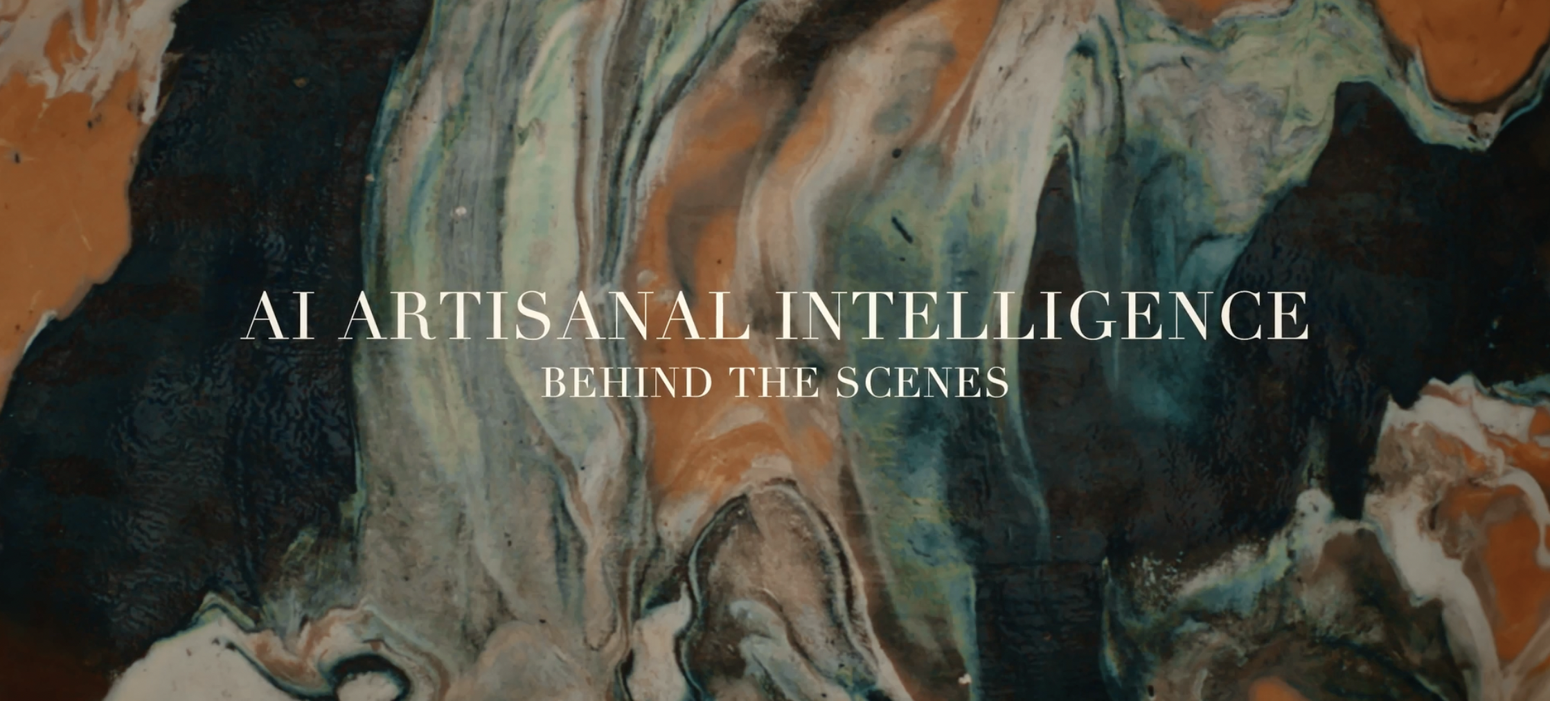Title frame “AI Artisanal Intelligence – Behind the scenes” over Elena Pelosi’s marbled ceramic for Bvlgari Serpenti.