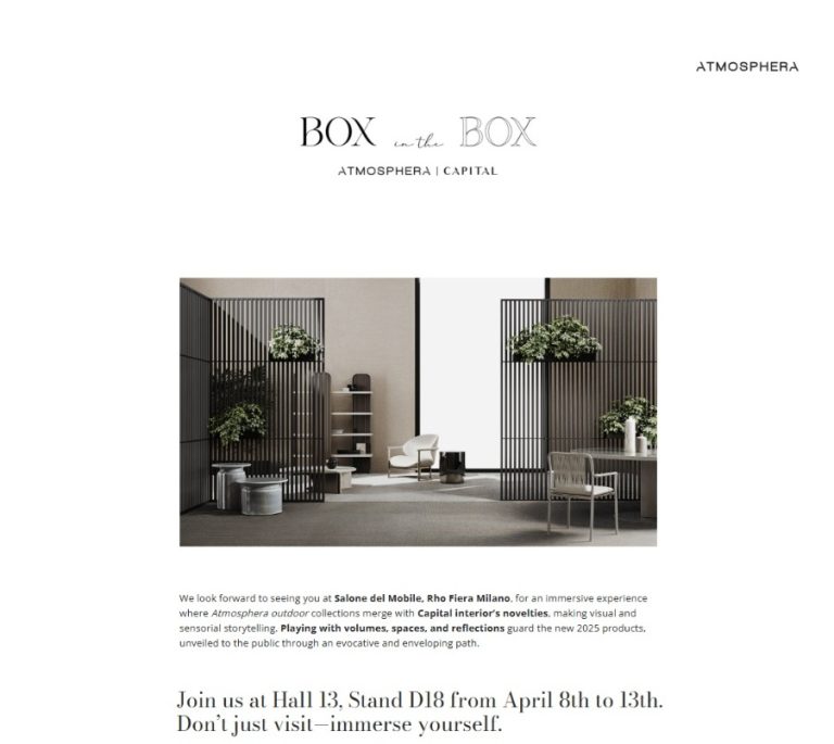 Atmosphera Italy: Box in the Box booth at Salone del Mobile 2025