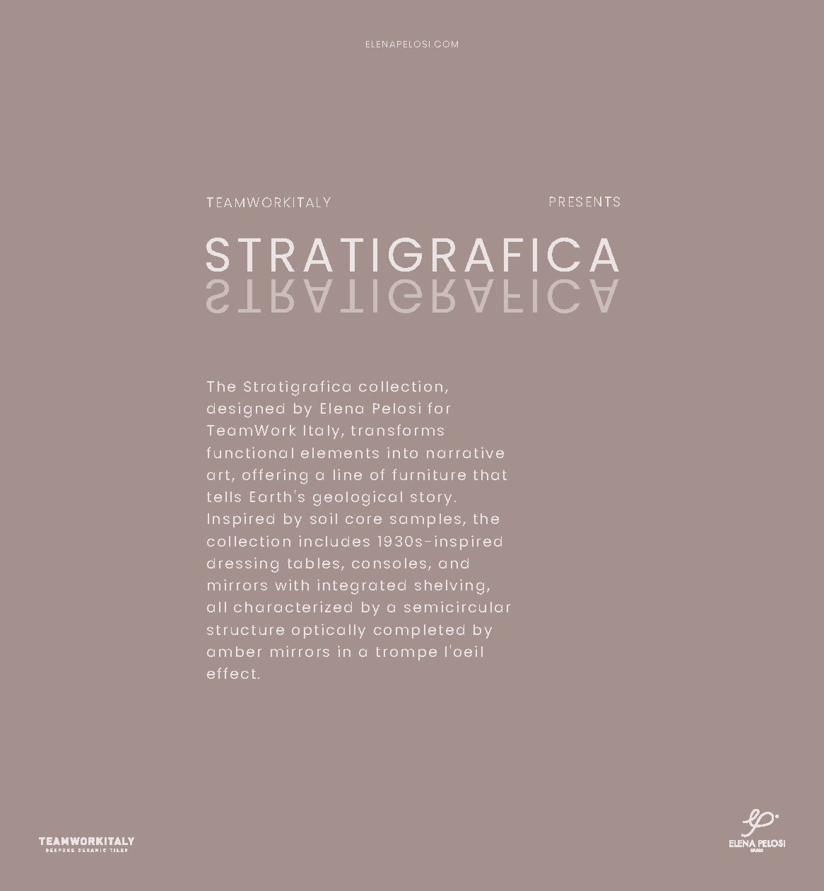 Stratigrafica collection: catalogue cover with the collection description on mauve
