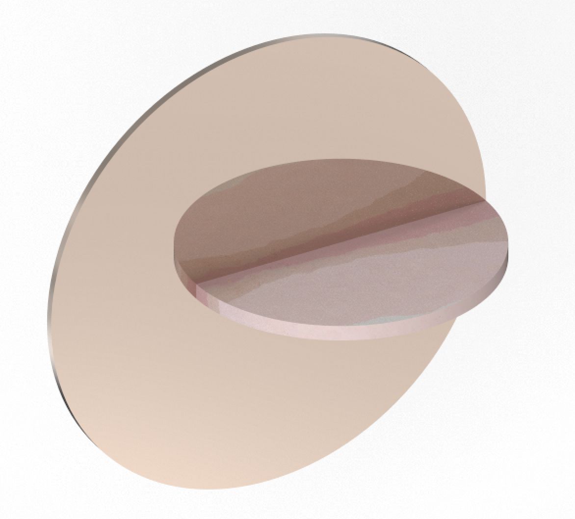 Stratigrafica collection: render of a round tinted mirror intersected by a layered disc
