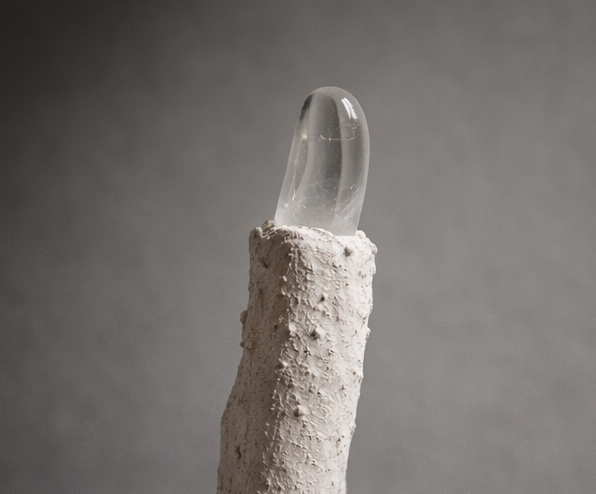 Mineral Vessels II (Emergence): porous ceramic column topped by a clear crystal