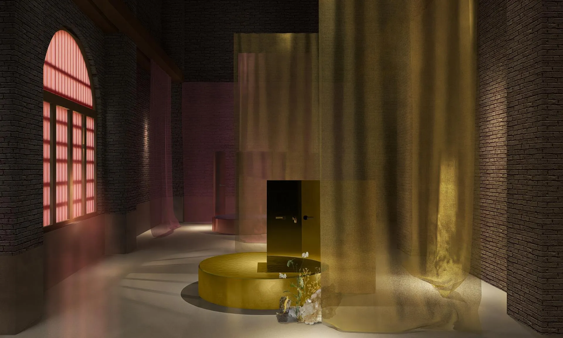 Architectural Digest Italia: Fuorisalone 2026 highlights, installation in a dark brick room
