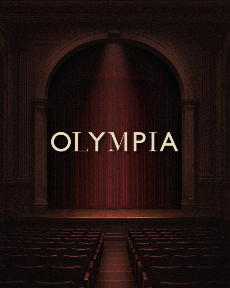 Orlando Tales: Olympia, title over a red theatre arch