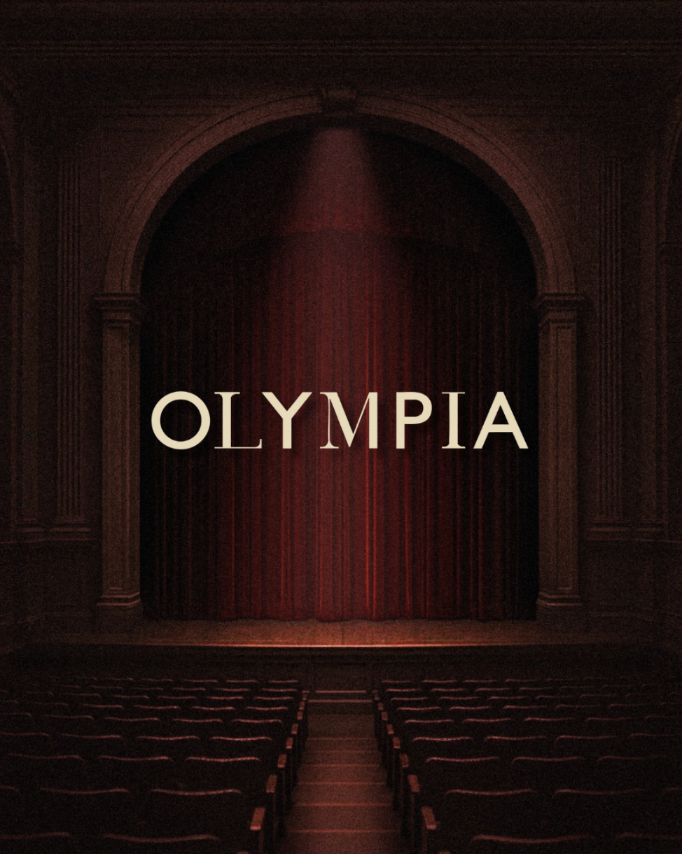 Orlando Tales: Olympia, title over a red theatre arch