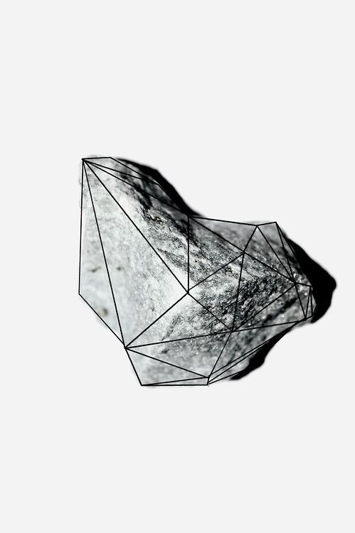 Scent research: faceted wireframe drawing over a stone