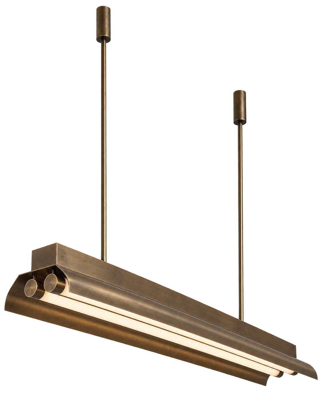 Linear Lamp 01: bronze linear pendant on two suspension rods