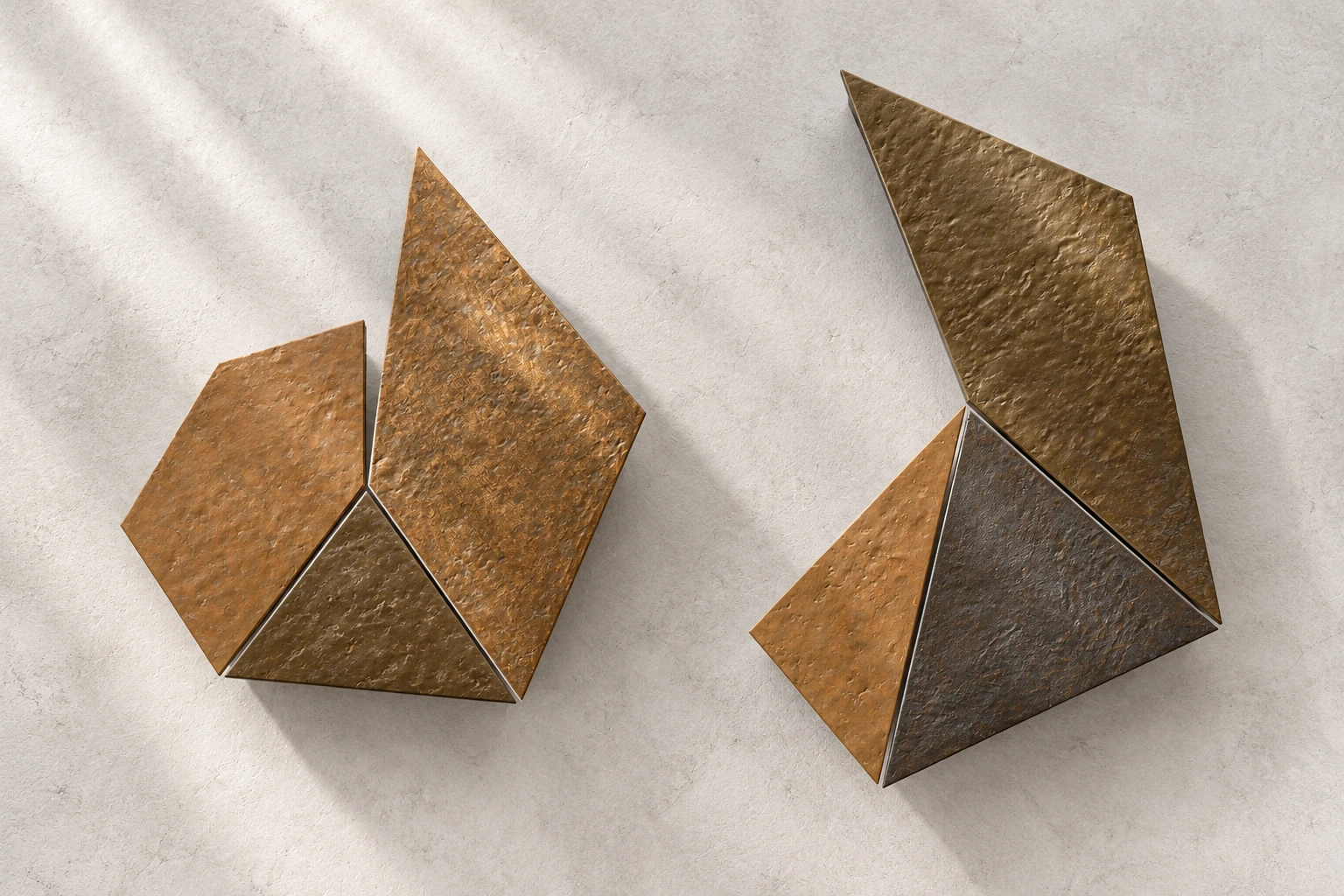 Overhead view of the same six Kurinuki modules arranged in two separate groups of three.